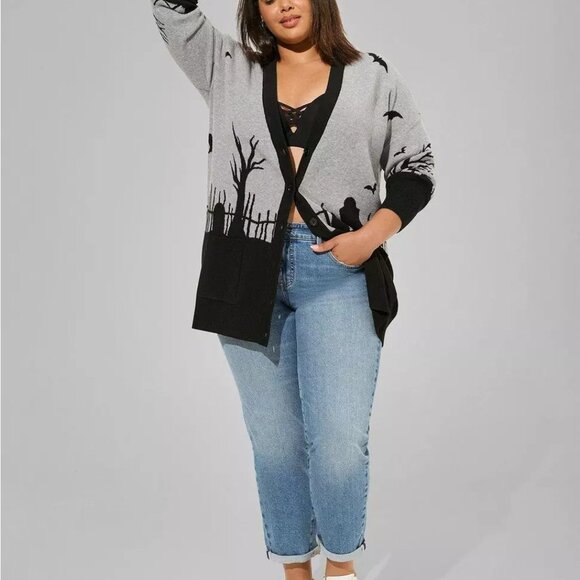 torrid Graveyard Print Jacquard Boyfriend Cardigan - Picture 2 of 5